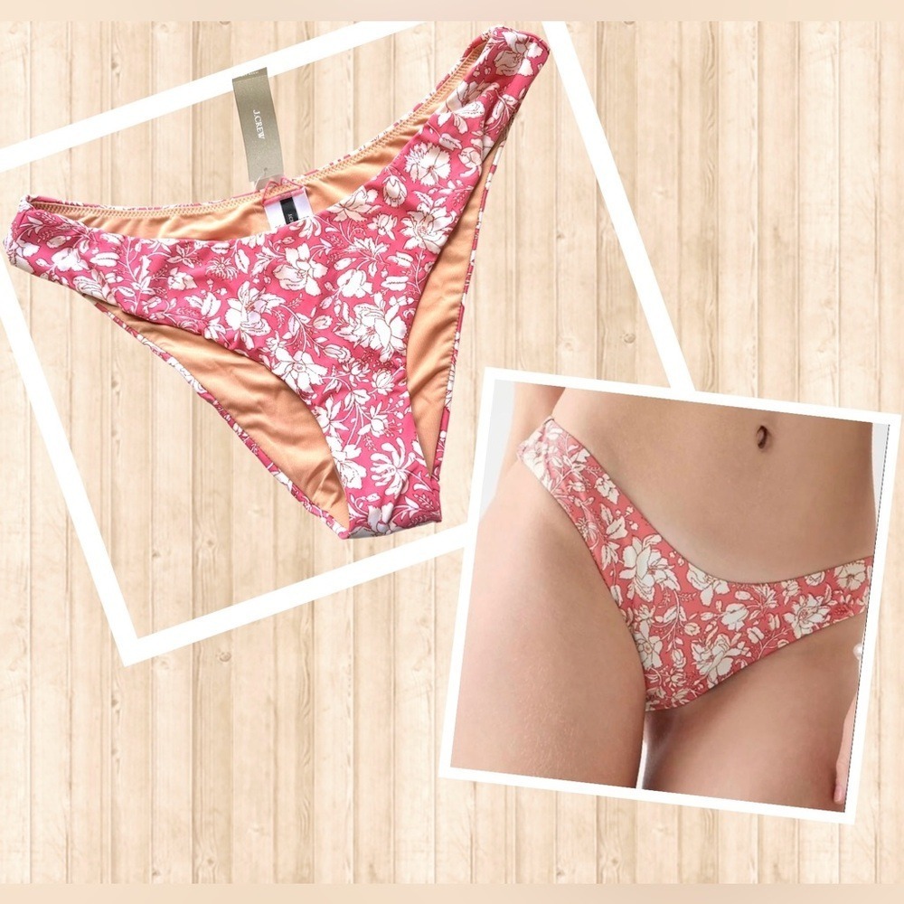 J. Crew Curved-Waist Cheeky Bikini Bottom - Tossed Floral, Size Medium